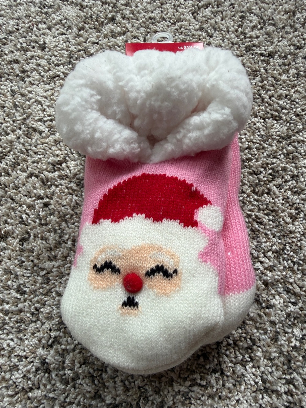 NWT Celebrate It Pink Santa Plush Cuff Slipper Socks